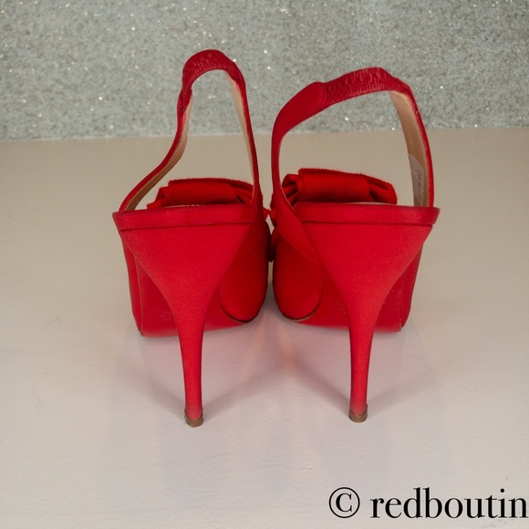 👠SOLD👠 RED SATIN LADY BOW PEEPTOE SLINGBACK 120 - Picture 6 of 8
